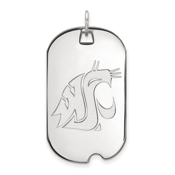 10k White Gold Washington State Large Mascot Dog Tag Pendant